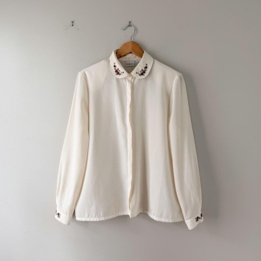 Vintage Koret Cottage Embroidered Blouse Size 8 Collared Layer Fall Peasant